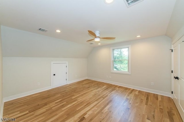 157 Meyersville Rd, Chatham Twp, NJ 07928 - additional living space with vaulted ceiling, a ceiling fan, light wood-type flooring, baseboards, and recessed lighting