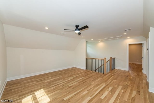 157 Meyersville Rd, Chatham Twp, NJ 07928 - bonus room featuring attic access, light wood-style floors, lofted ceiling, baseboards, and recessed lighting