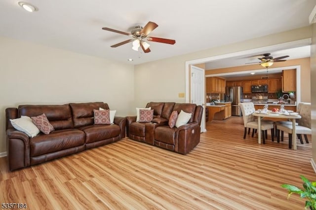 47 Nostrand Rd, Hillsborough Twp, NJ 08844 - living room featuring a ceiling fan, light wood finished floors, and recessed lighting
