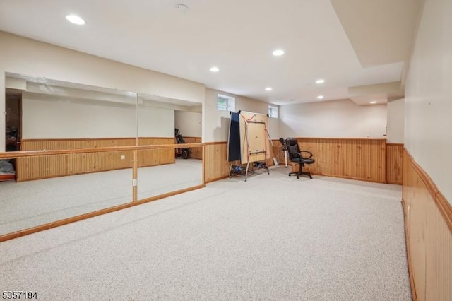 47 Nostrand Rd, Hillsborough Twp, NJ 08844 - below grade area with carpet, wainscoting, wood walls, and recessed lighting