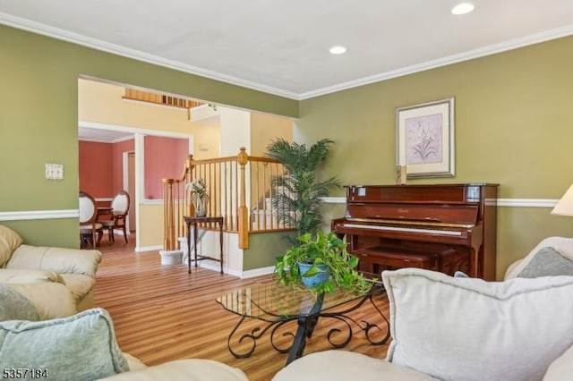 47 Nostrand Rd, Hillsborough Twp, NJ 08844 - living area with wood finished floors, ornamental molding, recessed lighting, and baseboards