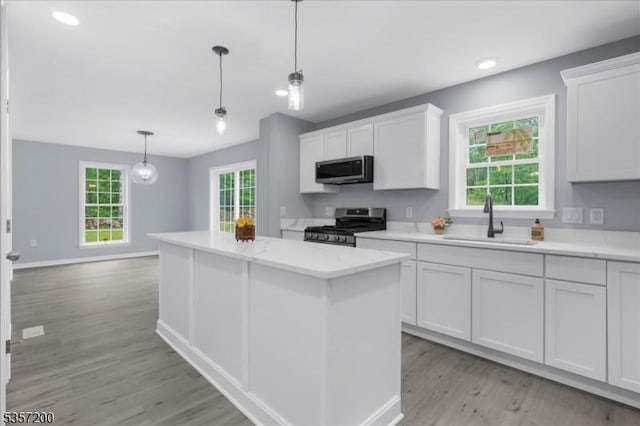 56 Anthony Rd, Lebanon Twp, NJ 08826 - kitchen with stainless steel appliances, a sink, light wood-style flooring, a center island, and white cabinetry