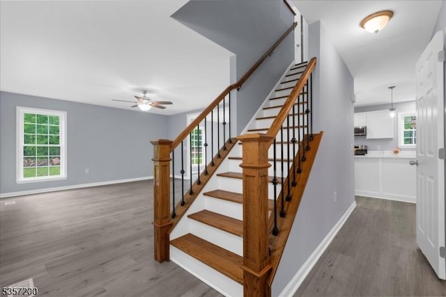 56 Anthony Rd, Lebanon Twp, NJ 08826 - stairs featuring wood finished floors, ceiling fan, and baseboards