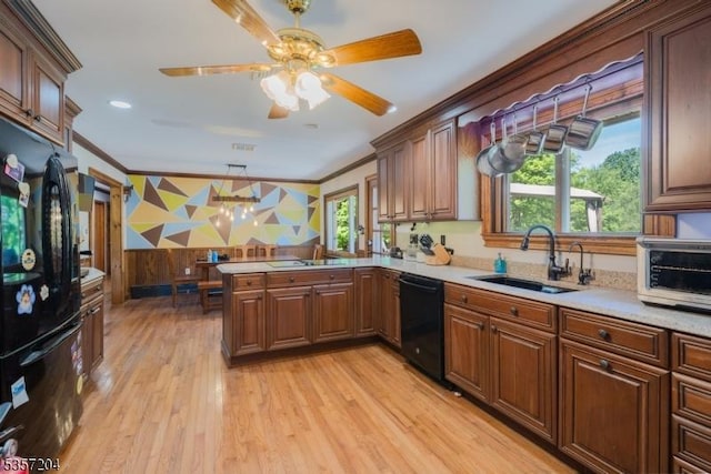 125 Flanders-Drakestown Rd, Mount Olive Twp, NJ 07836 - kitchen with black appliances, a sink, crown molding, a peninsula, and light countertops
