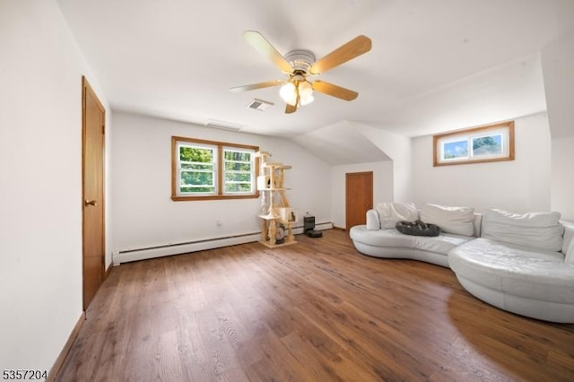 125 Flanders-Drakestown Rd, Mount Olive Twp, NJ 07836 - sitting room with a baseboard radiator, wood finished floors, ceiling fan, and a baseboard heating unit