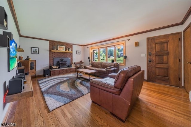 125 Flanders-Drakestown Rd, Mount Olive Twp, NJ 07836 - living room featuring ornamental molding, wood finished floors, and a fireplace