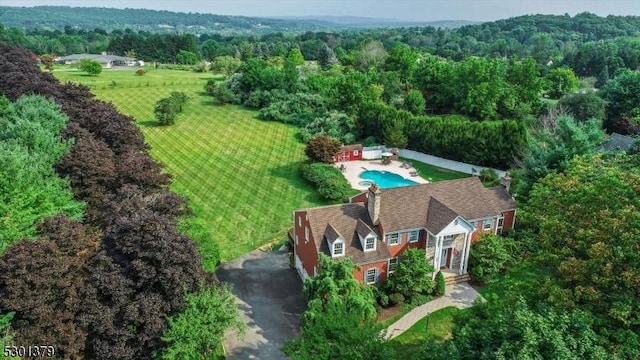 156 Fox Chase Rd, Chester Twp, NJ 07930 - aerial view of property and surrounding area featuring a heavily wooded area and a pool area