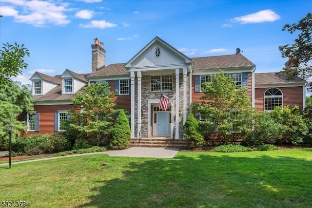 156 Fox Chase Rd, Chester Twp, NJ 07930 - neoclassical / greek revival house with a front lawn and a chimney