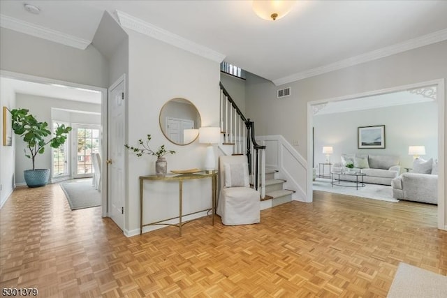 156 Fox Chase Rd, Chester Twp, NJ 07930 - entryway with stairway, ornamental molding, and baseboards