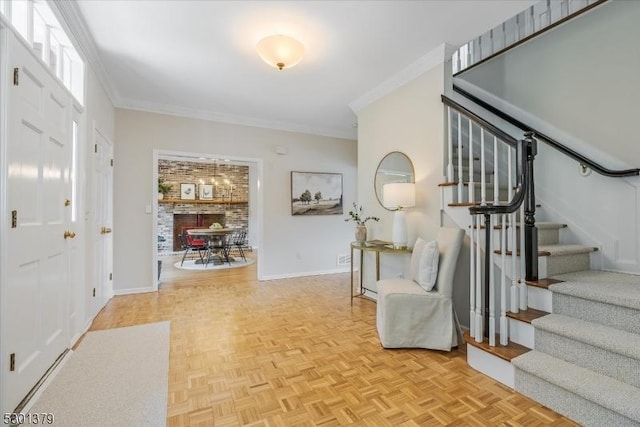 156 Fox Chase Rd, Chester Twp, NJ 07930 - foyer entrance featuring stairway, ornamental molding, and baseboards