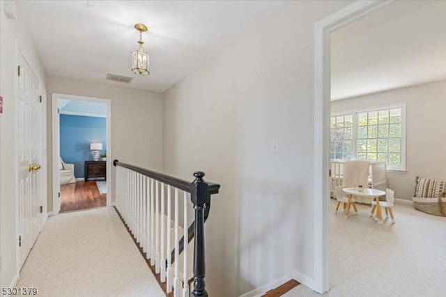 156 Fox Chase Rd, Chester Twp, NJ 07930 - hall with an upstairs landing, carpet flooring, and baseboards