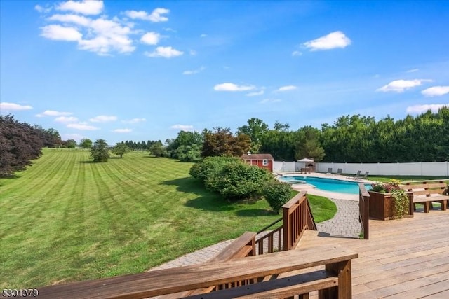 156 Fox Chase Rd, Chester Twp, NJ 07930 - view of pool with a storage shed, a deck, and an outbuilding