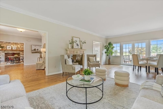 156 Fox Chase Rd, Chester Twp, NJ 07930 - living room featuring crown molding, wood finished floors, and baseboards