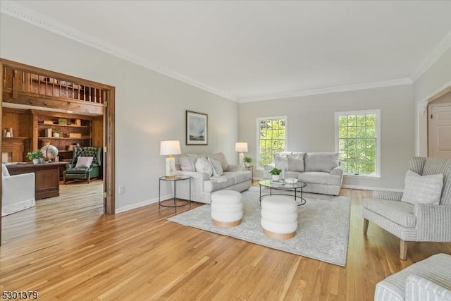 156 Fox Chase Rd, Chester Twp, NJ 07930 - living area with ornamental molding, light wood-style floors, and baseboards