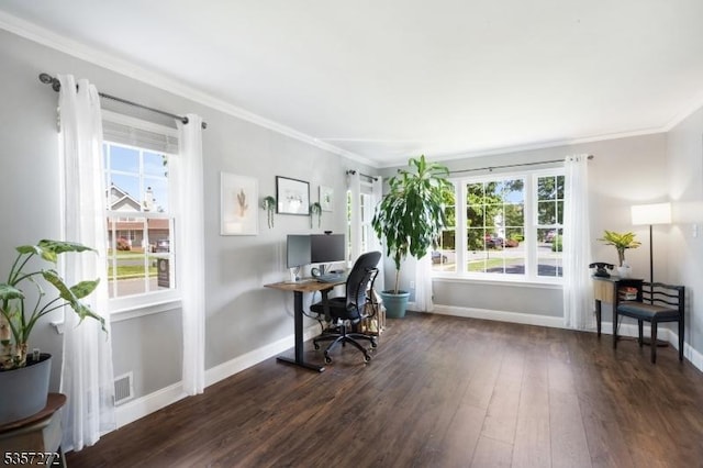 4 Cickener Rd, Hillsborough Twp, NJ 08844 - office with ornamental molding, wood finished floors, and plenty of natural light
