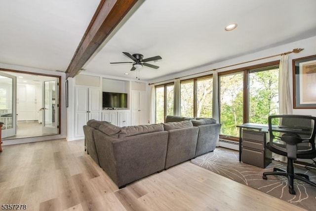8 Reger Rd, Chester Twp, NJ 07836 - living room featuring plenty of natural light, a ceiling fan, light wood-type flooring, recessed lighting, and baseboard heating