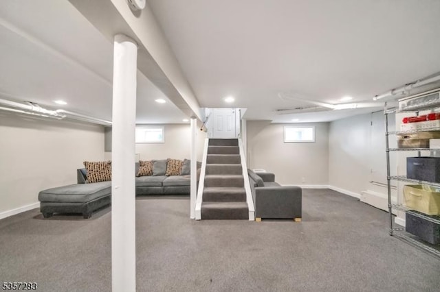 188 Watchung Ter, Scotch Plains Twp, NJ 07076 - basement featuring carpet, stairway, and recessed lighting
