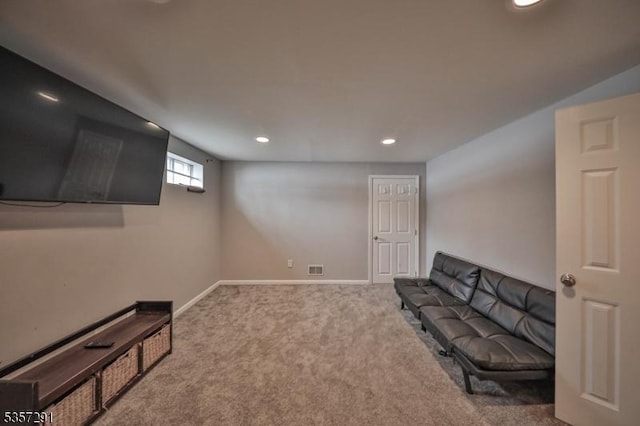 unfurnished room featuring carpet floors, recessed lighting, and baseboards