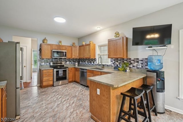 902 Sprout Hill Rd, Hampton Twp, NJ 07860 - kitchen featuring stainless steel appliances, a sink, a peninsula, and plenty of natural light
