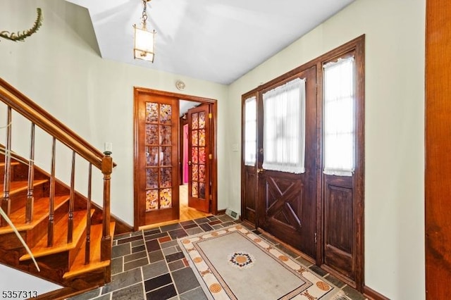 1602 Harbourton Rocktown Rd, Hopewell Twp, NJ 08530 - foyer entrance featuring baseboards, stairs, and stone finish flooring