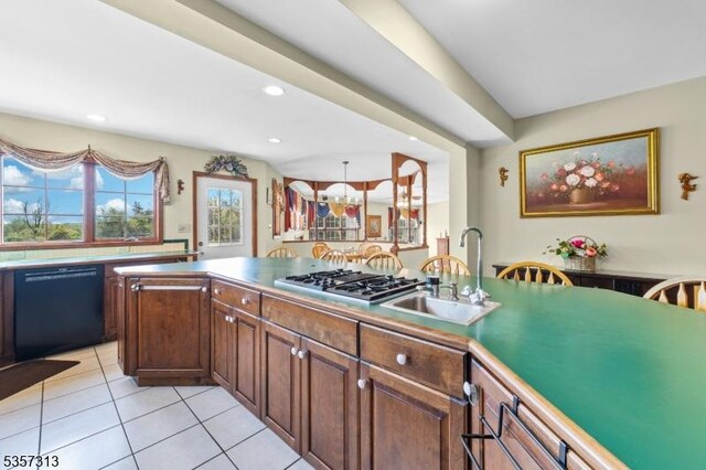 1602 Harbourton Rocktown Rd, Hopewell Twp, NJ 08530 - kitchen with dishwashing machine, a sink, light tile patterned floors, stainless steel gas stovetop, and recessed lighting