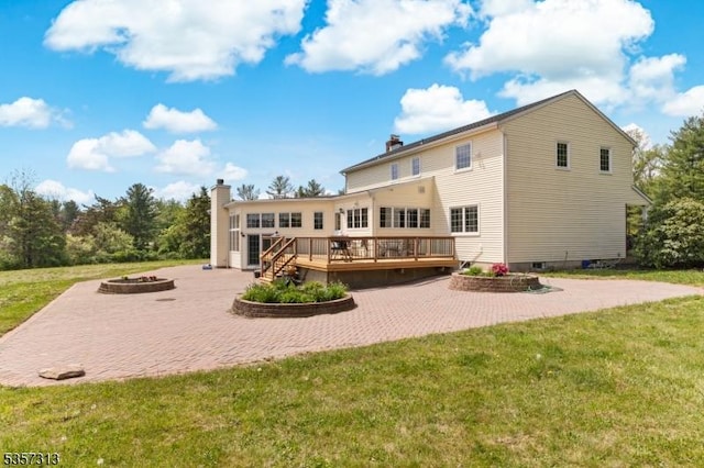 1602 Harbourton Rocktown Rd, Hopewell Twp, NJ 08530 - rear view of property featuring a fire pit, a wooden deck, a yard, and a patio
