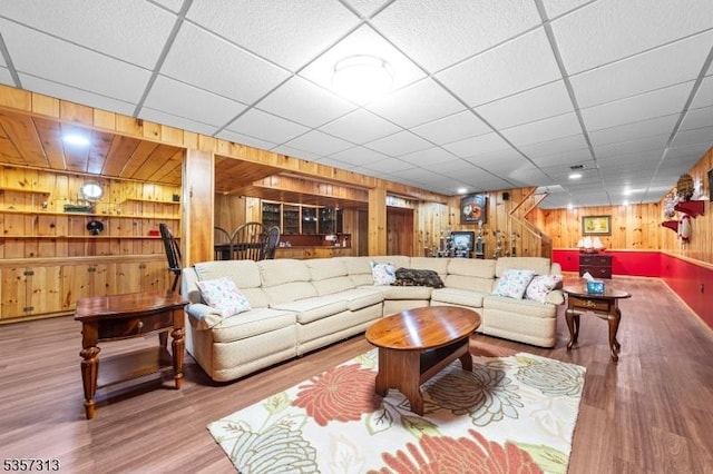 1602 Harbourton Rocktown Rd, Hopewell Twp, NJ 08530 - living room featuring wood walls, wood finished floors, and a drop ceiling