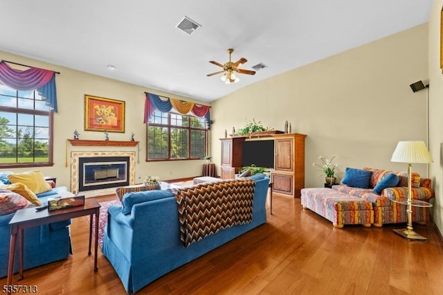 1602 Harbourton Rocktown Rd, Hopewell Twp, NJ 08530 - living room with ceiling fan, healthy amount of natural light, wood finished floors, and a glass covered fireplace