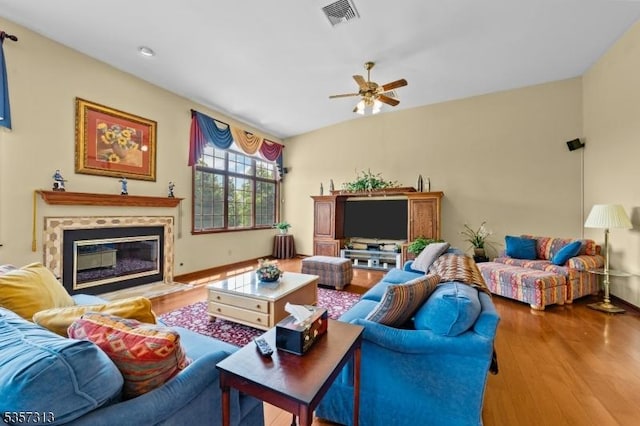 1602 Harbourton Rocktown Rd, Hopewell Twp, NJ 08530 - living area featuring a ceiling fan, wood finished floors, a fireplace, and baseboards