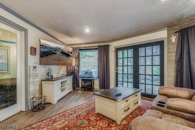 living area featuring wood finished floors and recessed lighting