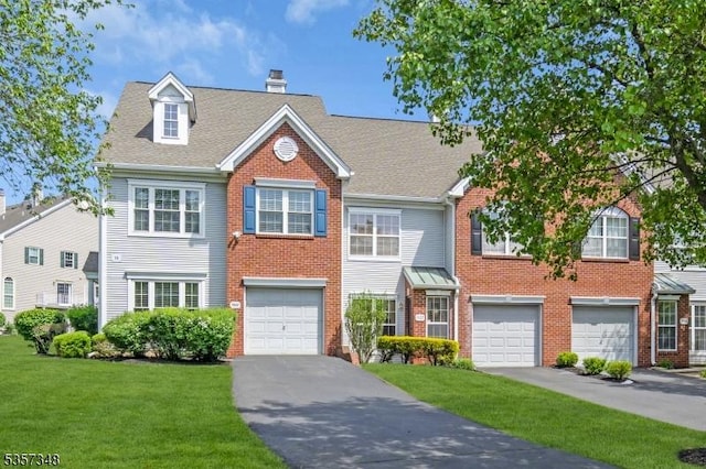 1901 Stech Dr, Bridgewater Twp, NJ 08807 - view of front of property with brick siding, an attached garage, a front lawn, driveway, and a chimney