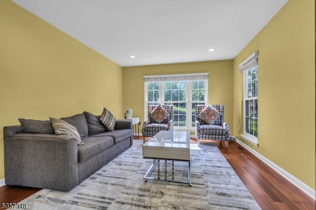 1901 Stech Dr, Bridgewater Twp, NJ 08807 - living room with wood finished floors, baseboards, and recessed lighting