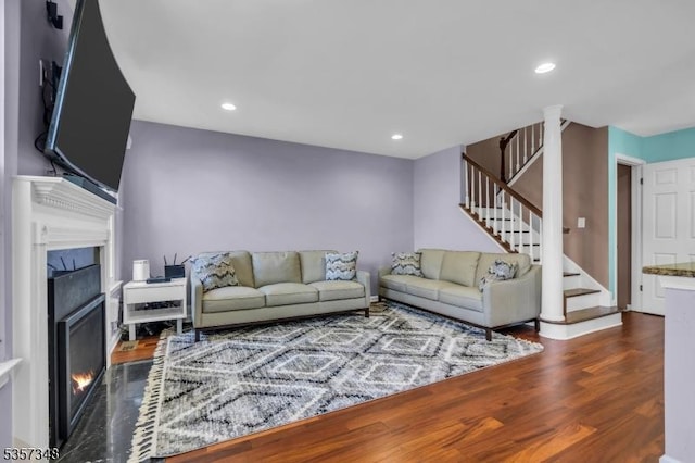1901 Stech Dr, Bridgewater Twp, NJ 08807 - living room with stairway, wood finished floors, and recessed lighting