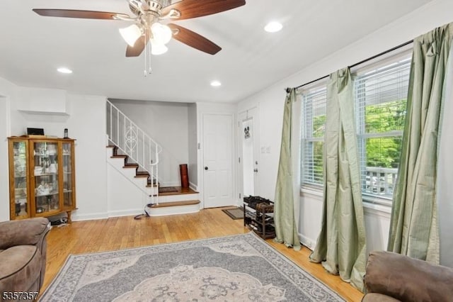 3 Country Club Rd, Livingston Twp, NJ 07039 - entryway with stairs, wood finished floors, ceiling fan, recessed lighting, and baseboards