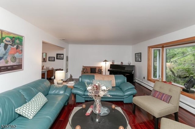 23 Horizon Dr, Roxbury Twp, NJ 07876 - living room with a baseboard radiator and wood finished floors