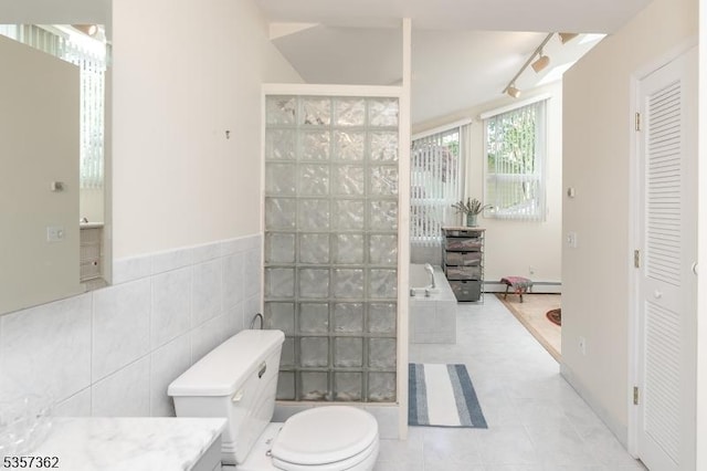 23 Horizon Dr, Roxbury Twp, NJ 07876 - bathroom with toilet, tile walls, and a walk in shower