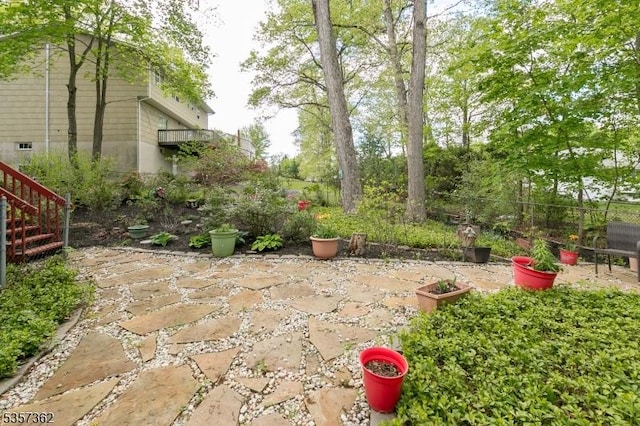 23 Horizon Dr, Roxbury Twp, NJ 07876 - view of yard featuring a patio, stairway, and fence