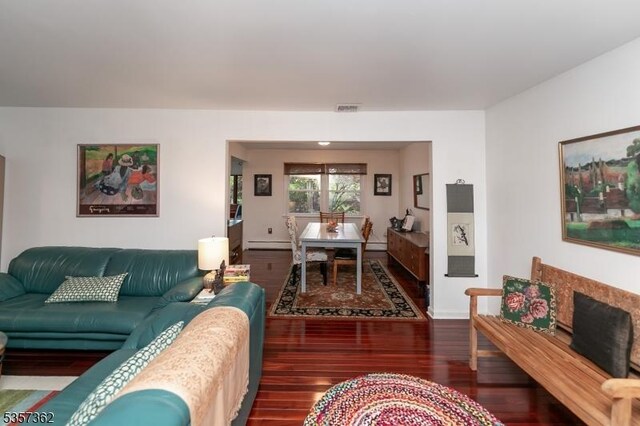 23 Horizon Dr, Roxbury Twp, NJ 07876 - living area with wood finished floors, a baseboard radiator, and baseboards