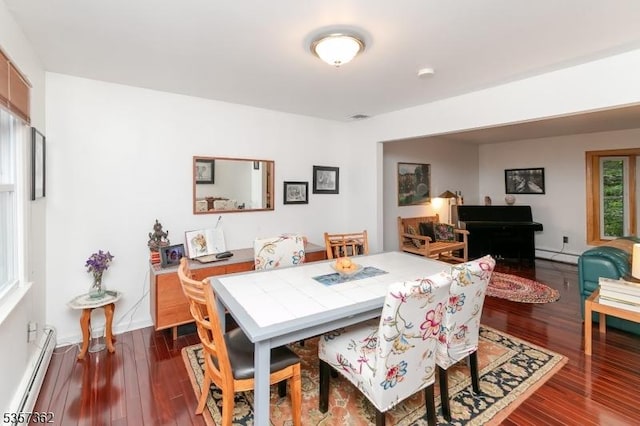 23 Horizon Dr, Roxbury Twp, NJ 07876 - dining room with dark wood-style flooring, baseboard heating, and a baseboard heating unit