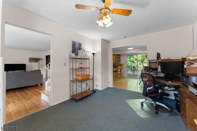 39 Circle Dr, Rockaway Twp, NJ 07866 - carpeted home office with a ceiling fan and baseboards