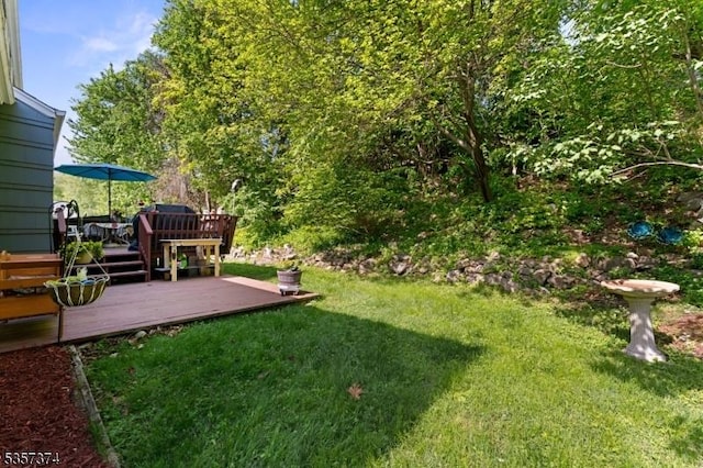 39 Circle Dr, Rockaway Twp, NJ 07866 - view of grassy yard with a wooden deck