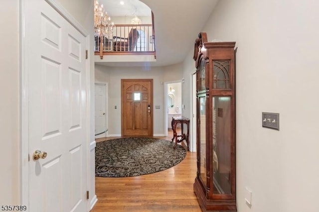 6 Wintermute Farm Ln, Tewksbury Twp, NJ 08833 - foyer entrance with a chandelier, wood finished floors, baseboards, and a towering ceiling