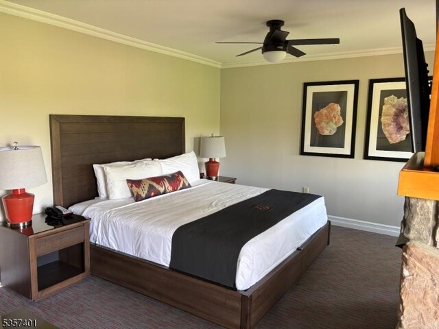 2 Chamonix Dr Unit 107, Vernon Twp, NJ 07462 - carpeted bedroom featuring ornamental molding, baseboards, and ceiling fan