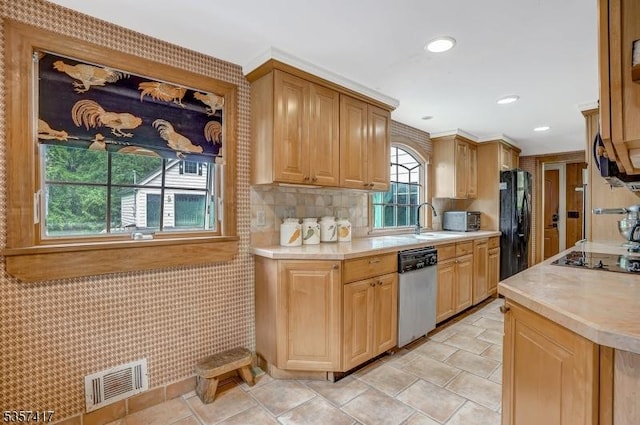 2 Troll Ln, Rockaway Twp, NJ 07866 - kitchen with black appliances, light countertops, a sink, recessed lighting, and backsplash