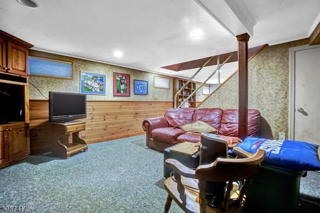 2 Troll Ln, Rockaway Twp, NJ 07866 - carpeted living area featuring wallpapered walls, ornamental molding, and recessed lighting