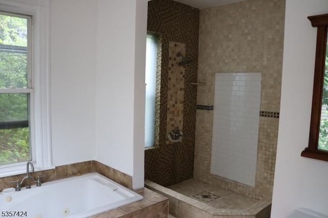 94 Lembeck Ave, Jersey City, NJ 07305 - bathroom with plenty of natural light, a tile shower, and a tub with jets