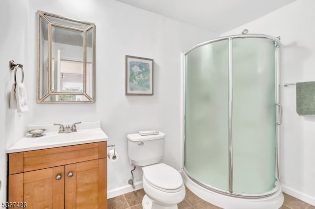 10 Hunts Mill Rd, Clinton Town, NJ 08809 - full bathroom featuring a stall shower, vanity, toilet, and baseboards