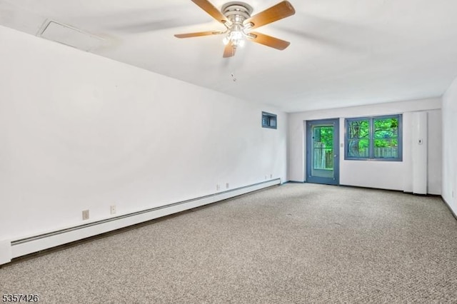 10 Hunts Mill Rd, Clinton Town, NJ 08809 - spare room with a baseboard heating unit, carpet flooring, and ceiling fan
