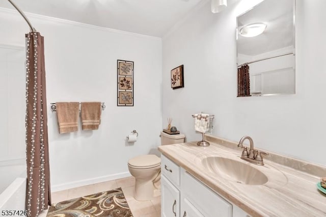 10 Hunts Mill Rd, Clinton Town, NJ 08809 - full bath with crown molding, tile patterned floors, toilet, a shower with curtain, and vanity
