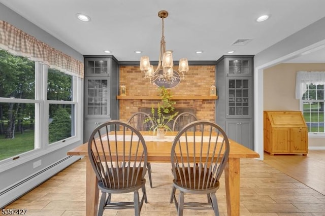 19 Bennington Dr, Mount Olive Twp, NJ 07836 - dining area featuring a baseboard heating unit, a chandelier, light wood finished floors, and recessed lighting